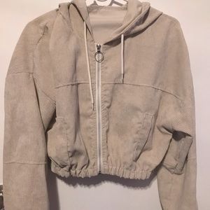 corduroy zip up drawstring hoodie